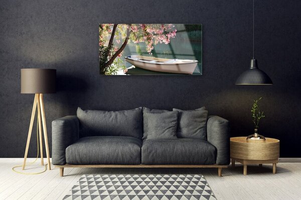 Quadro di vetro Barca Albero Paesaggio 100x50 cm 2 appendini