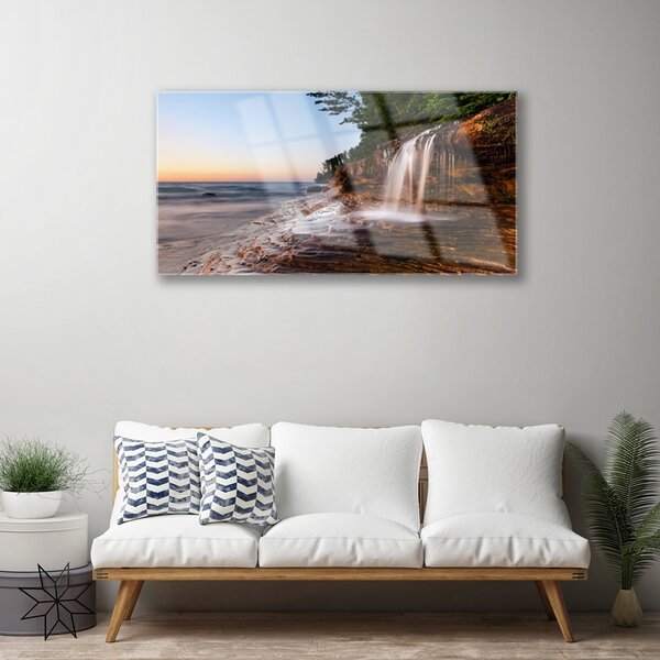 Quadro vetro Cascata Paesaggio Acqua 100x50 cm 2 appendini
