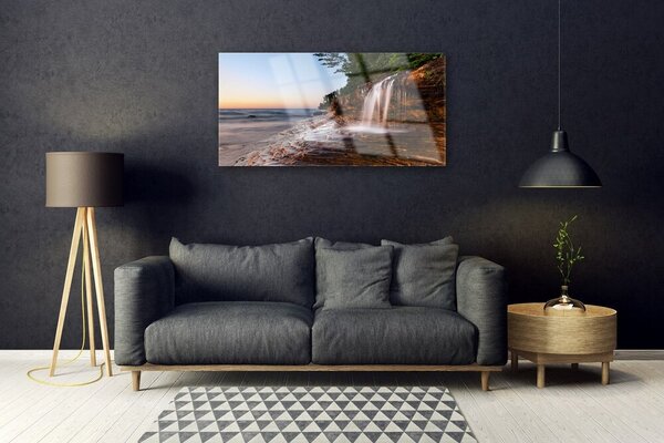 Quadro vetro Cascata Paesaggio Acqua 100x50 cm 2 appendini