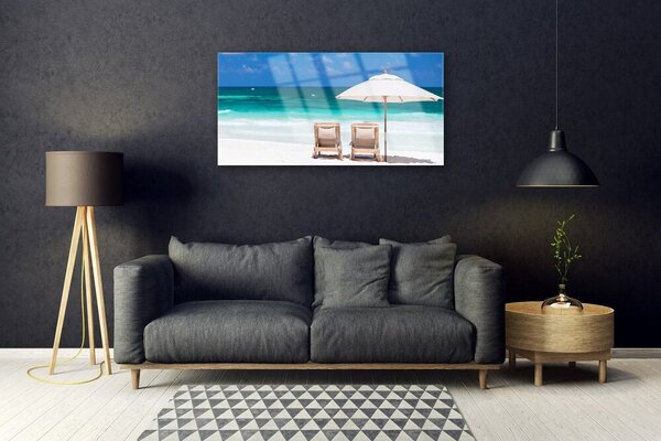 Quadro di vetro Ombrellone da spiaggia paesaggio 100x50 cm 2 appendini