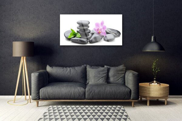 Quadro vetro Pietre zen fiorite 100x50 cm 2 appendini