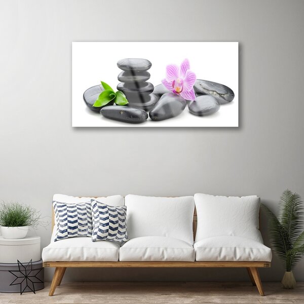 Quadro vetro Pietre zen fiorite 100x50 cm 2 appendini