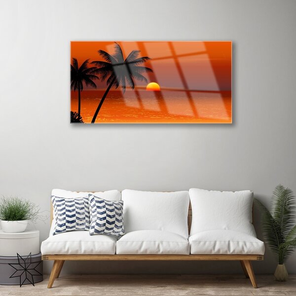 Quadro su vetro Palma mare sole paesaggio 100x50 cm 2 appendini
