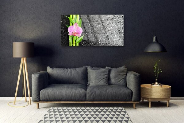 Quadro vetro Pianta di bambù a stelo fiorito 100x50 cm 2 appendini