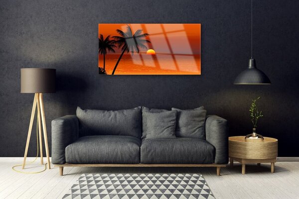 Quadro su vetro Palma mare sole paesaggio 100x50 cm 2 appendini