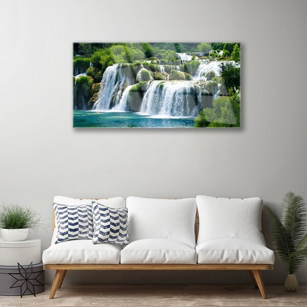 Quadro di vetro Cascata Natura 100x50 cm 2 appendini