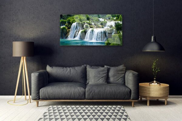 Quadro di vetro Cascata Natura 100x50 cm 2 appendini