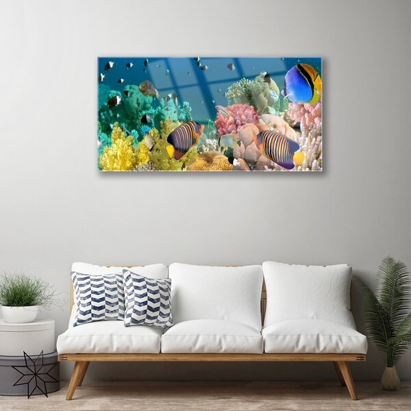 Quadro in vetro Natura della barriera corallina 100x50 cm 2 appendini