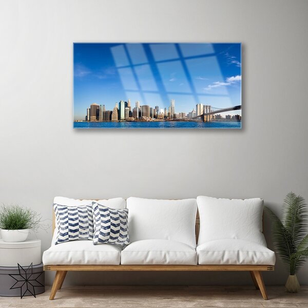 Quadro su vetro Case a ponte della città 100x50 cm 2 appendini
