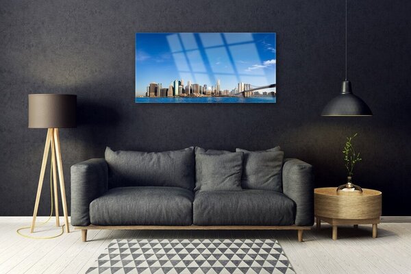 Quadro su vetro Case a ponte della città 100x50 cm 2 appendini