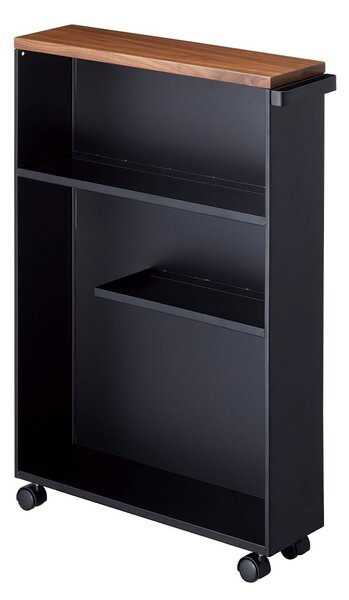 Yamazaki Scaffale da bagno Carrello da bagno Scaffale in metallo Ripiano nero moderno con rotelle Tower 04307