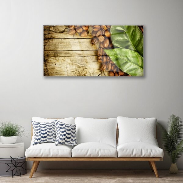 Quadro di vetro Cucina Coffee Bean Leaf 100x50 cm 2 appendini