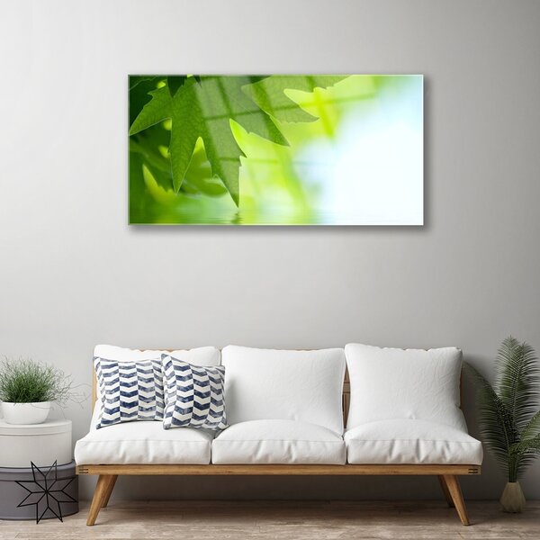 Quadro di vetro Foglia Natura Pianta 100x50 cm 2 appendini