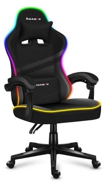 Huzaro Force 4.4 | Illuminazione LED RGB Sedia da gioco Sedia da ufficio Sedia ergonomica in tessuto | Poggiatesta Cuscino lombare Funzione dondolo | Nero