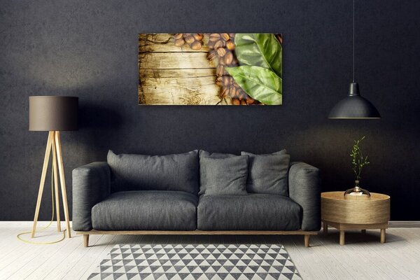 Quadro di vetro Cucina Coffee Bean Leaf 100x50 cm 2 appendini
