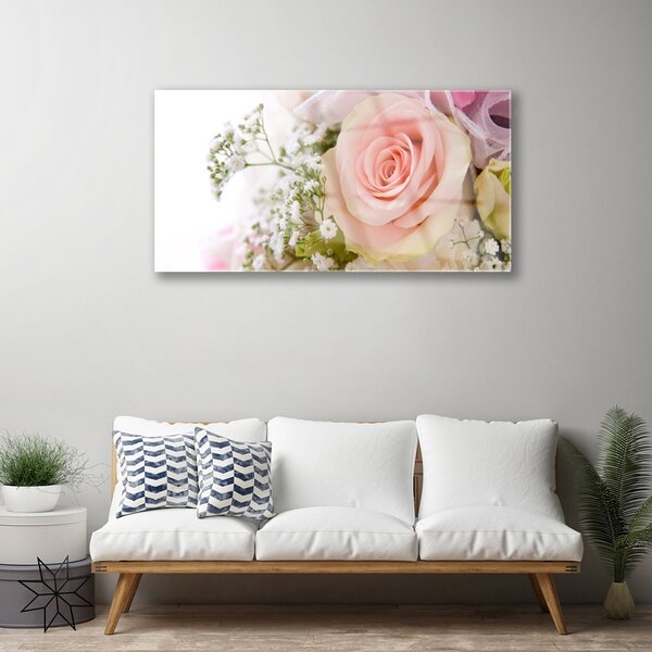 Quadro in vetro Rose Fiori Pianta 100x50 cm 2 appendini