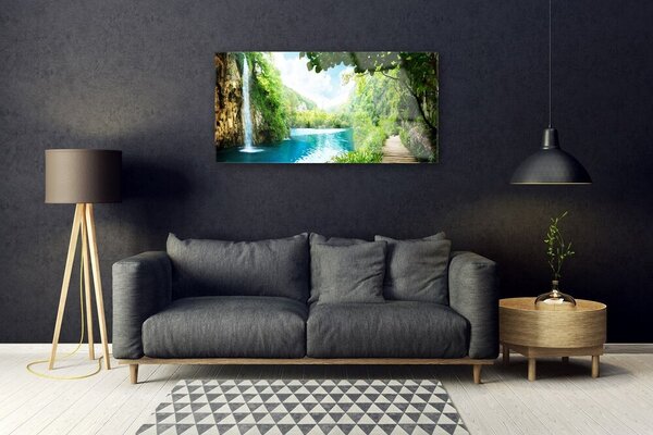 Quadro in vetro Cascata Lago Natura 100x50 cm 2 appendini