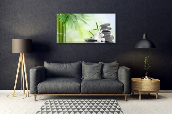Quadro su vetro Pianta di bambù a stelo fiorito 100x50 cm 2 appendini
