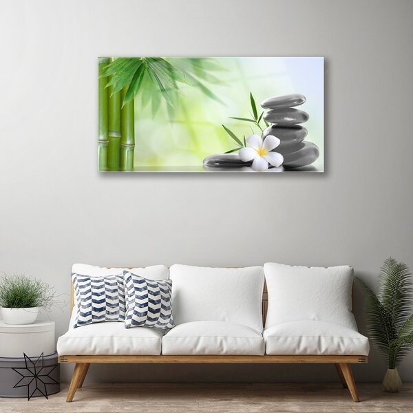 Quadro su vetro Pianta di bambù a stelo fiorito 100x50 cm 2 appendini