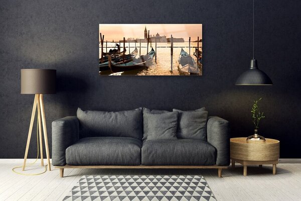 Quadro su vetro Barca Mare Paesaggio 100x50 cm 2 appendini