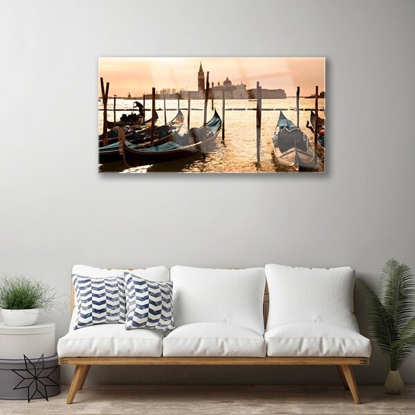 Quadro su vetro Barca Mare Paesaggio 100x50 cm 2 appendini