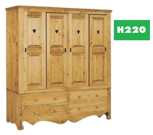 Armadio 4 ante scorrevoli con cuori e 4 cassetti - LM-C117SCO H220