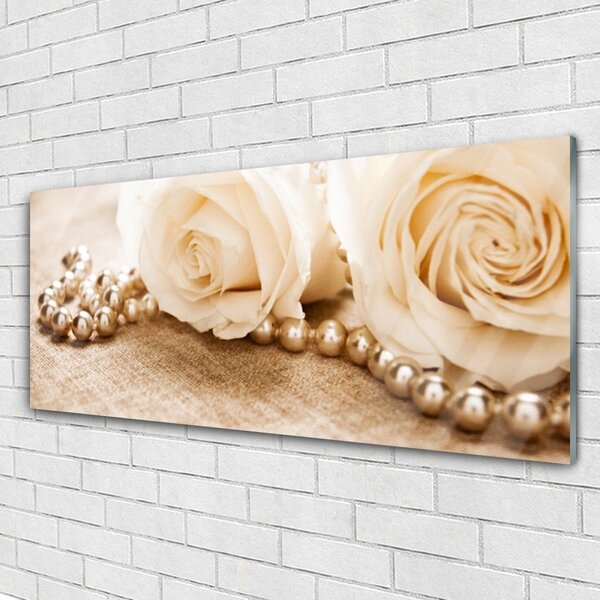 Quadro di vetro Rose Fiori Pianta 100x50 cm 2 appendini