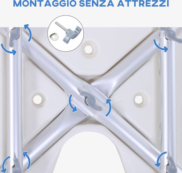 HOMCOM Sedia Doccia Regolabile su 8 Livelli con Fori di Drenaggio, in Alluminio e PE, 48x42x71-83.5 cm, Bianco e Argento