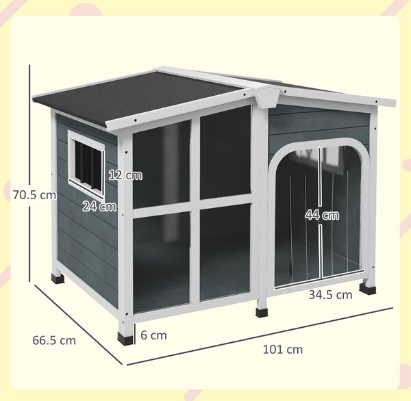 PawHut Cuccia per Cani Taglia Media da Esterno con Tetto Apribile in Legno, 101x66.5x70.5 cm, Grigio