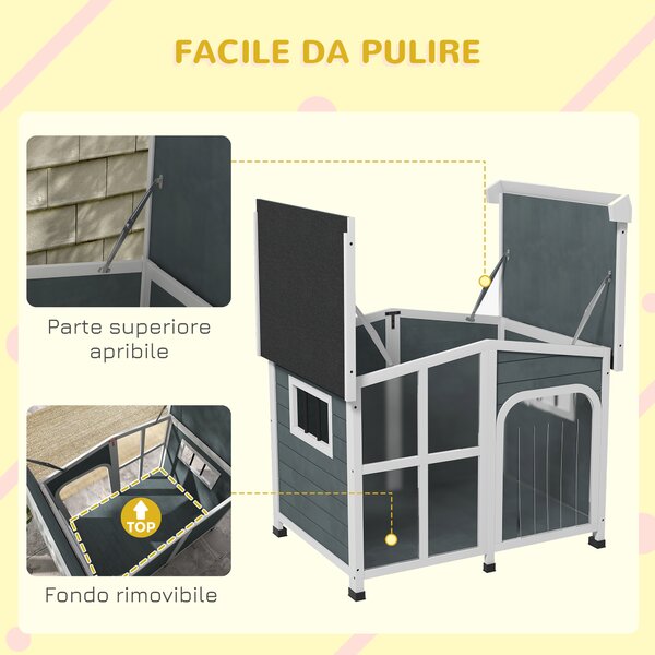 PawHut Cuccia per Cani Taglia Media da Esterno con Tetto Apribile in Legno, 101x66.5x70.5 cm, Grigio