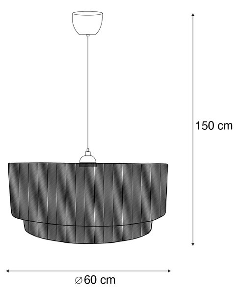 Lampada a sospensione Japandi nera con corda marrone 60cm - Smilla