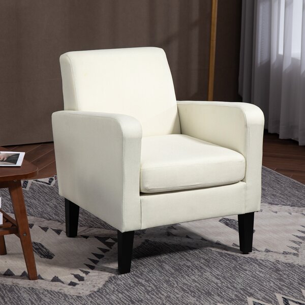 HOMCOM Poltroncina da Camera Moderna in Tessuto con Braccioli, 66x72x74 cm, Crema