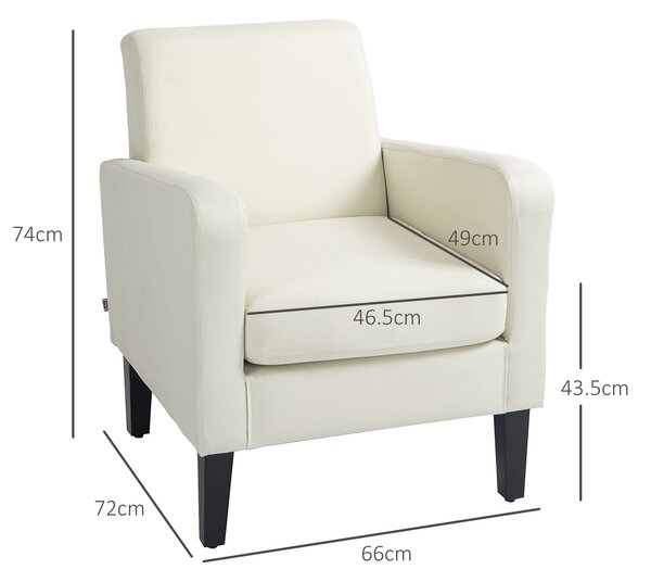 HOMCOM Poltroncina da Camera Moderna in Tessuto con Braccioli, 66x72x74 cm, Crema