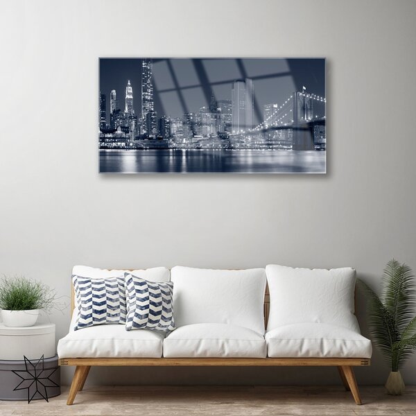 Quadro in vetro Architettura del ponte della città 100x50 cm 2 appendini