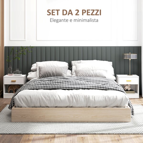 HOMCOM Set 2 Comodini Moderni in Legno con Cassetto e Ripiano Aperto, 39x28x41 cm, Bianco