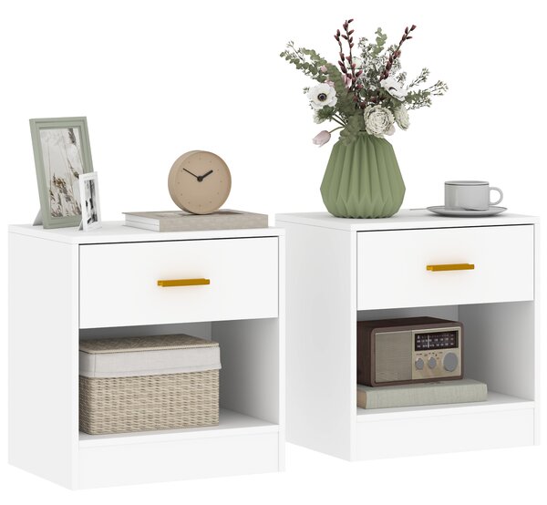 HOMCOM Set 2 Comodini Moderni in Legno con Cassetto e Ripiano Aperto, 39x28x41 cm, Bianco