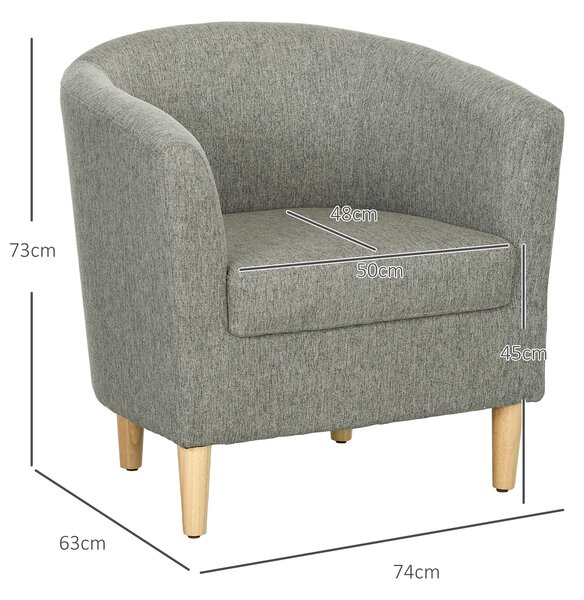 HOMCOM Poltrona a Pozzetto in Tessuto Effetto Lino con Gambe in Legno, per Sala da Pranzo, Cucina, Soggiorno, Reception, Grigio|Aosom