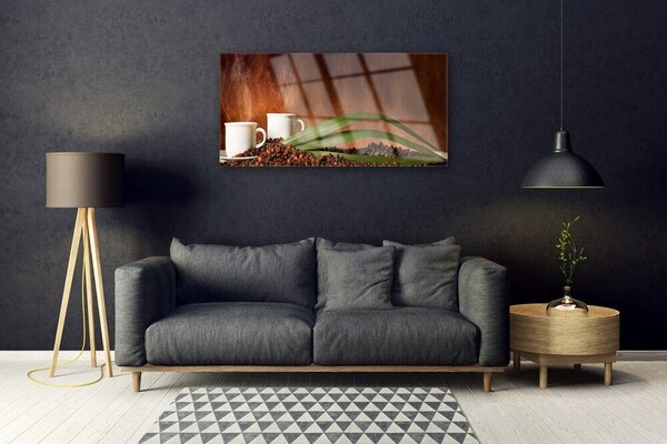 Quadro di vetro Tazze di caffè in grani Cucina 100x50 cm 2 appendini