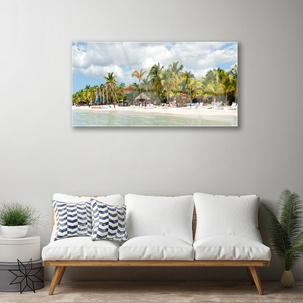Quadro in vetro Spiaggia Palme Paesaggio 100x50 cm 2 appendini