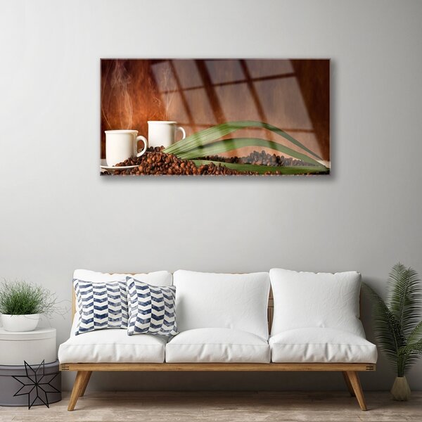 Quadro di vetro Tazze di caffè in grani Cucina 100x50 cm 2 appendini