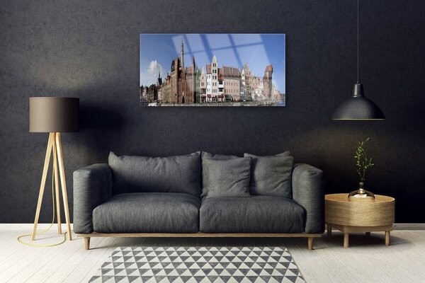 Quadro in vetro Case di città 100x50 cm 2 appendini