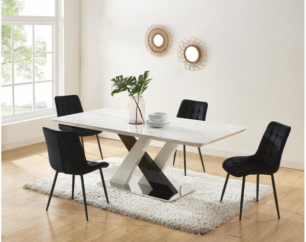 Tavolo Da Bar Effetto Marmo – 120x40x100 Cm, Bianco E Nero, Piedini Regolabili, Acciaio