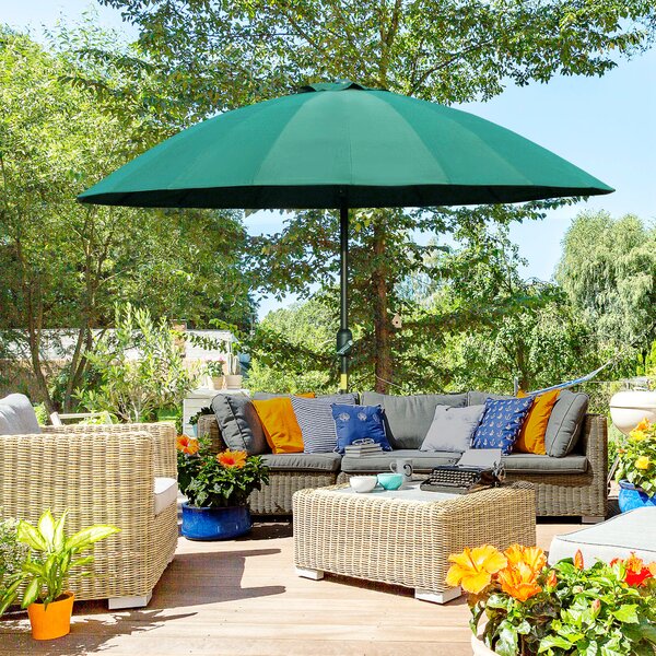 Outsunny Ombrellone da Giardino e Terrazza con Manovella, 18 Stecche e Testa Inclinabile, Ф255x240cm Verde|Aosom