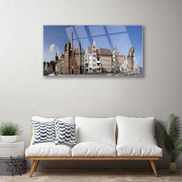 Quadro in vetro Case di città 100x50 cm 2 appendini