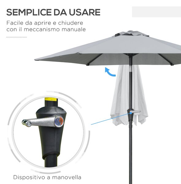 Outsunny Ombrellone da Giardino Inclinabile 2.3x2m con Apertura a Manovella e 6 Stecche, Grigio|Aosom