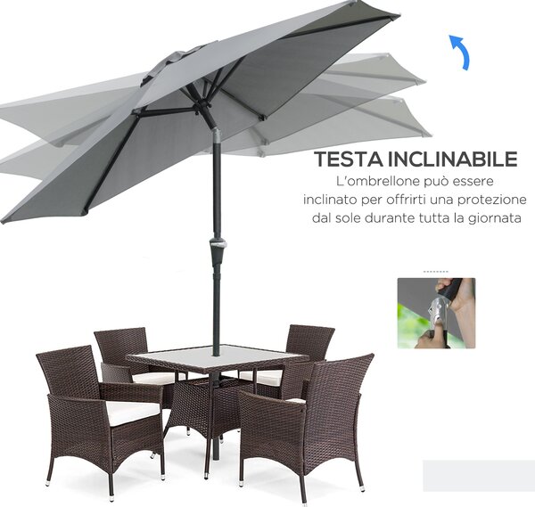 Outsunny Ombrellone da Giardino Inclinabile 2.3x2m con Apertura a Manovella e 6 Stecche, Grigio|Aosom