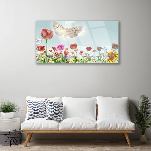 Quadro in vetro Fiori Pianta naturale 100x50 cm 2 appendini