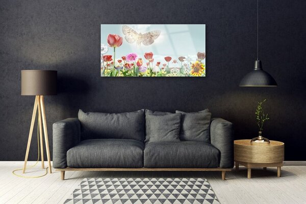 Quadro in vetro Fiori Pianta naturale 100x50 cm 2 appendini