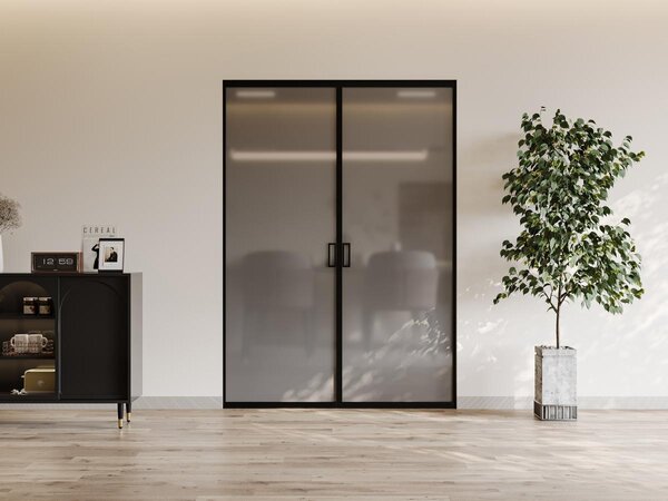Porta scorrevole doppia con sistema a incasso 2 x H205 x L73 cm Alluminio e Vetro temperato fumé - LINCI II