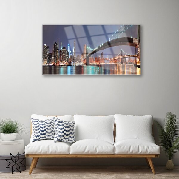 Quadro in vetro Architettura del ponte della città 100x50 cm 2 appendini